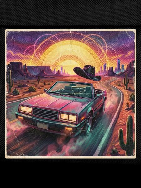 Retro Synthwave Wüstenfahrt