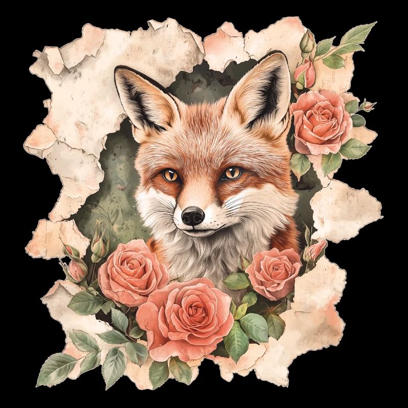 Fuchs mit Rosen Vintage