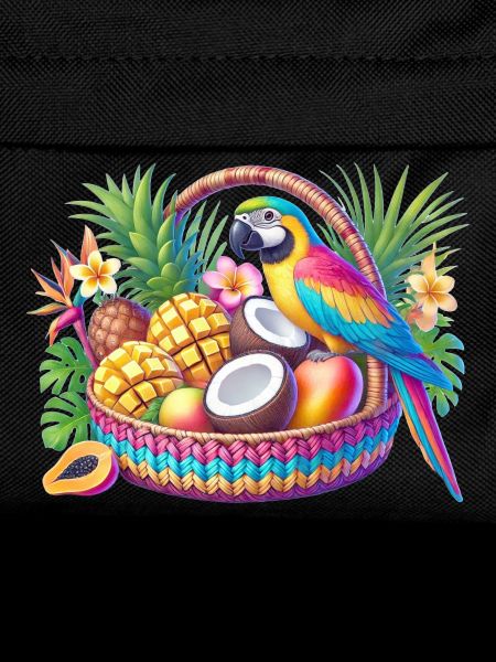 Fruit basket with parrot