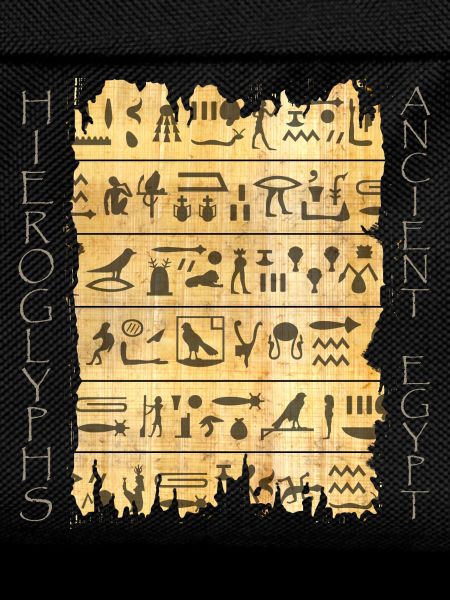 Torn papyri with hieroglyphics