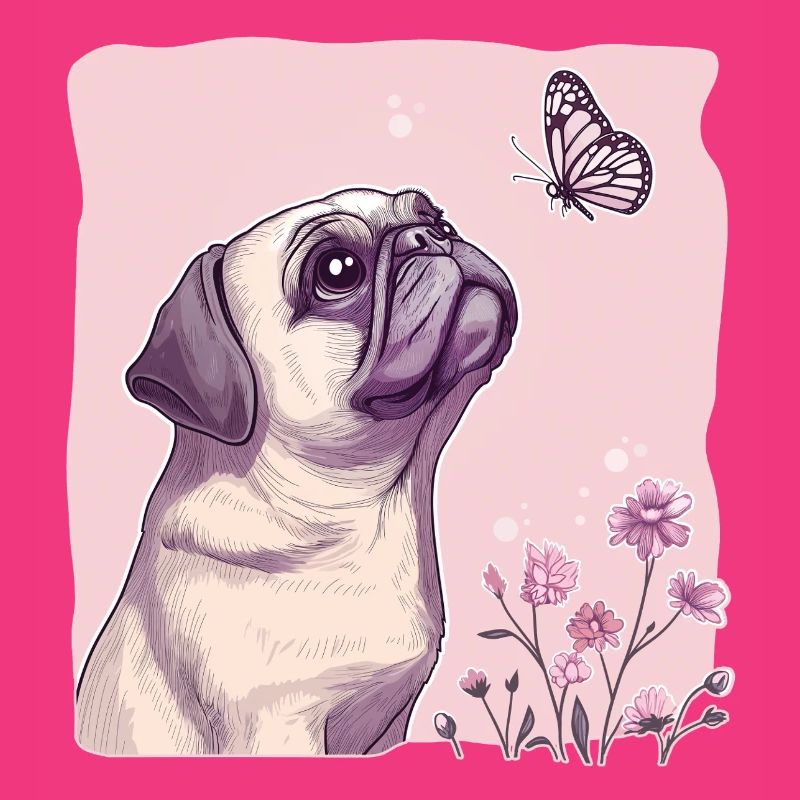 Pug with butterfly