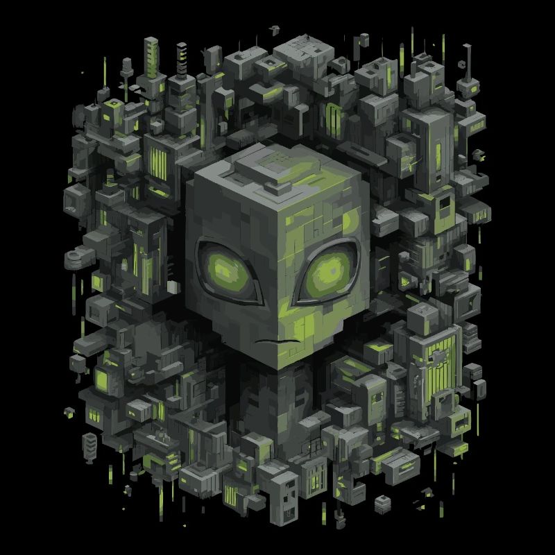 Cubic AI Core City Néon Vert Scintillant