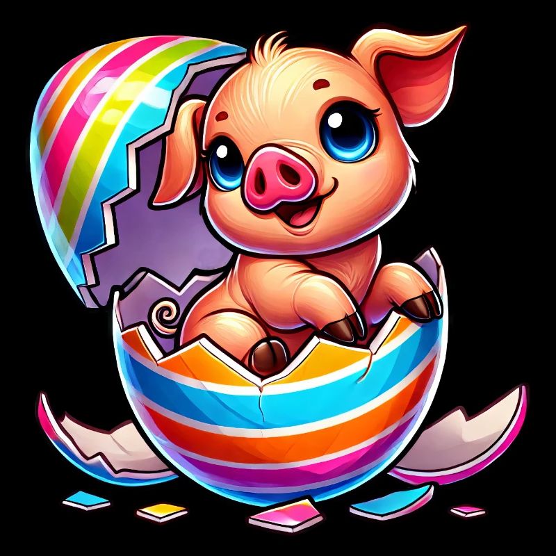 Cute cartoon pig hatching in easter egg