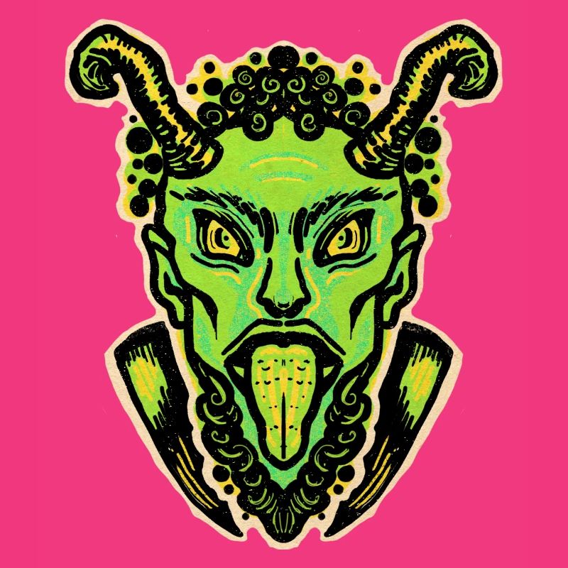 Krampus vert avec langue et cornes