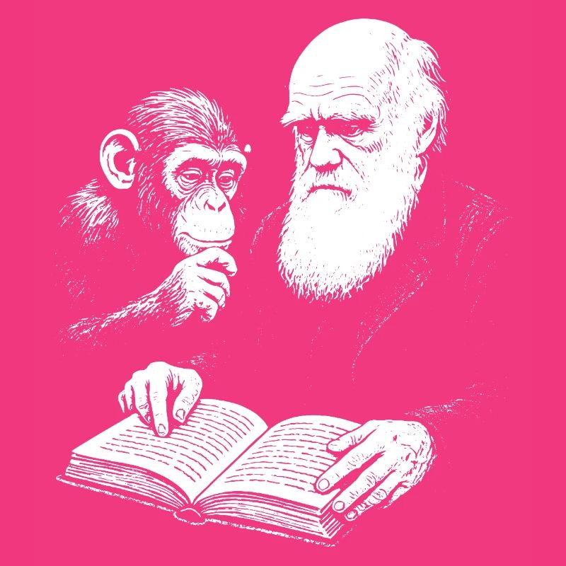 Charles Darwin studying with Monkey 