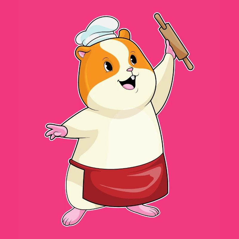 Hamster as a baker with rolling pin