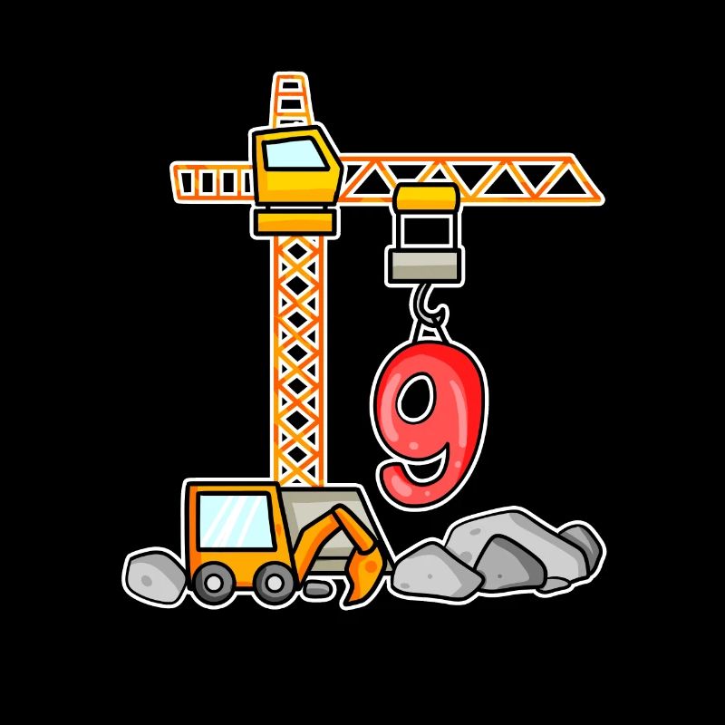 9. Geburtstag 9 Jahre Kran Baustelle Bagger Junge