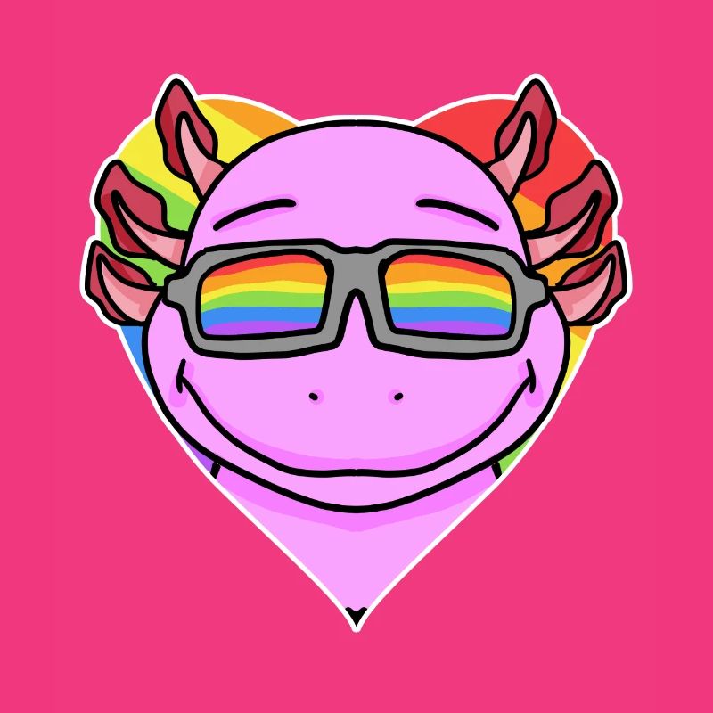 Regenbogen - Axolotl mit Brille und Herz