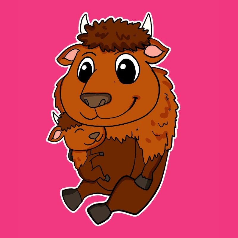 Famille de bisons - Bison avec bébé