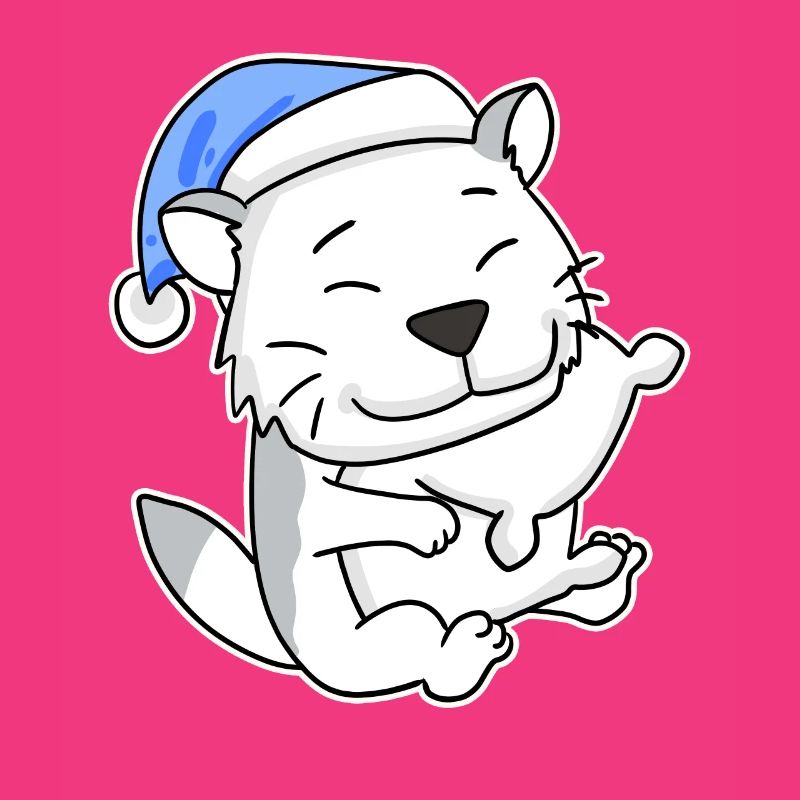 Sleeping Tired - Cat with Pillow and Sleepy Cap