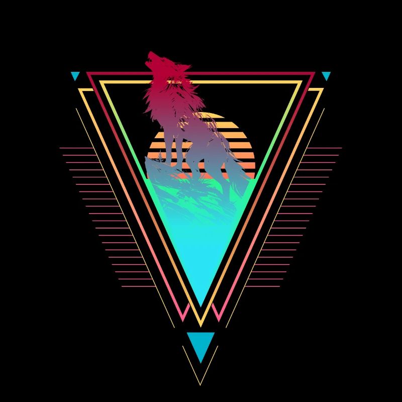 Wolf Vaporwave Synthwave 90s 80s sunset