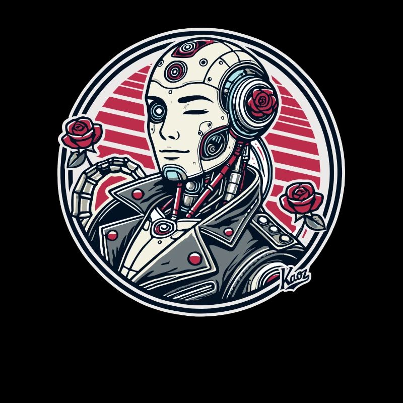 Schöner Cyborg-Dandy mit Rosen