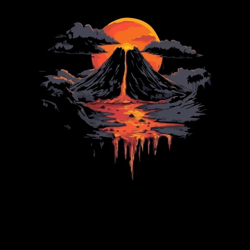 Volcanic landscape with dramatic sunset