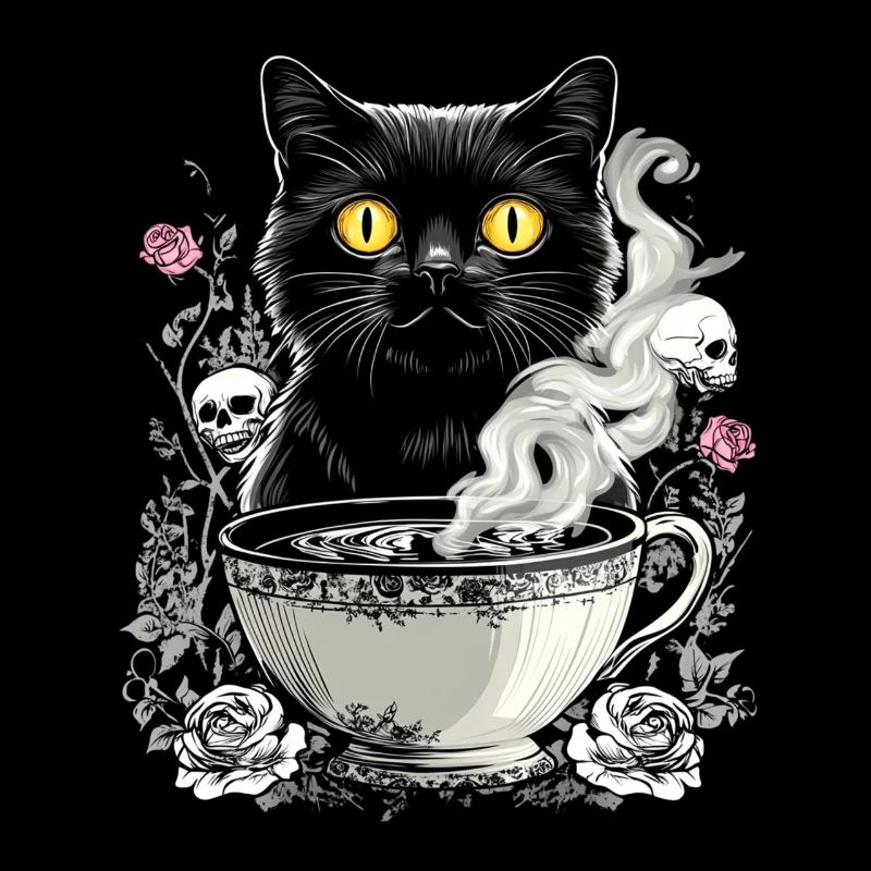 Mystical : Chat avec crâne café
