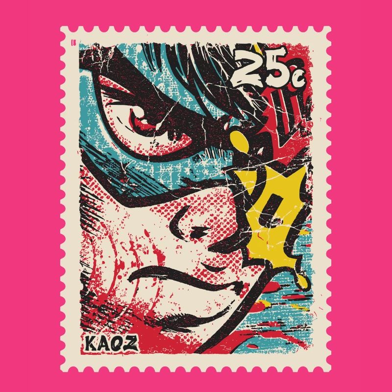 Comic hero as a retro stamp