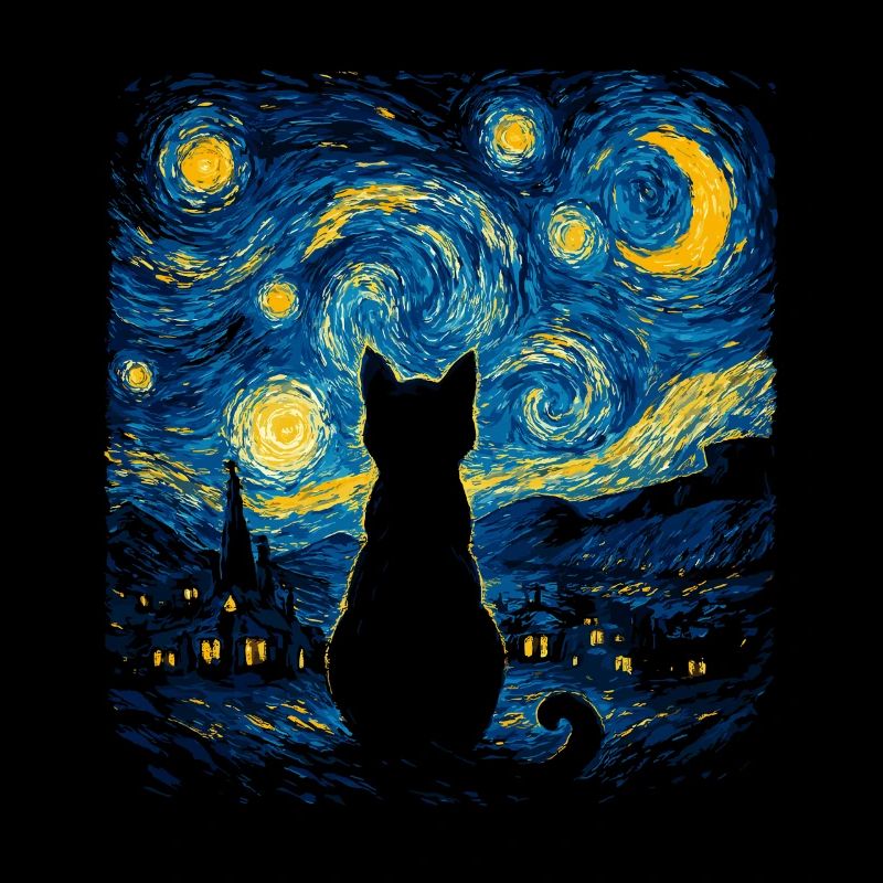 Cat Silhouette Starry Night