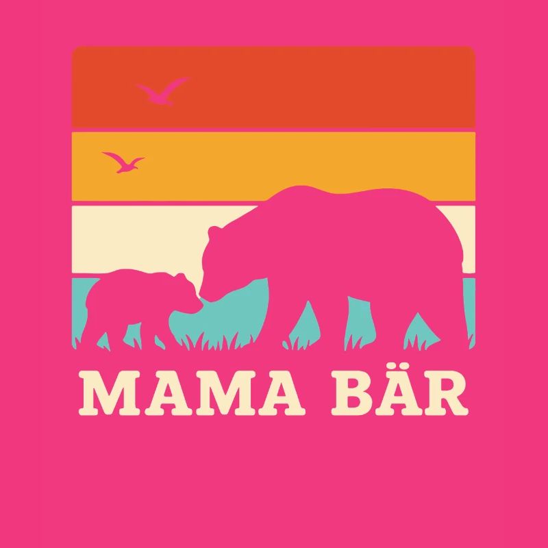 Mama Bear Retro Stripes Vintage Mère et Bébé