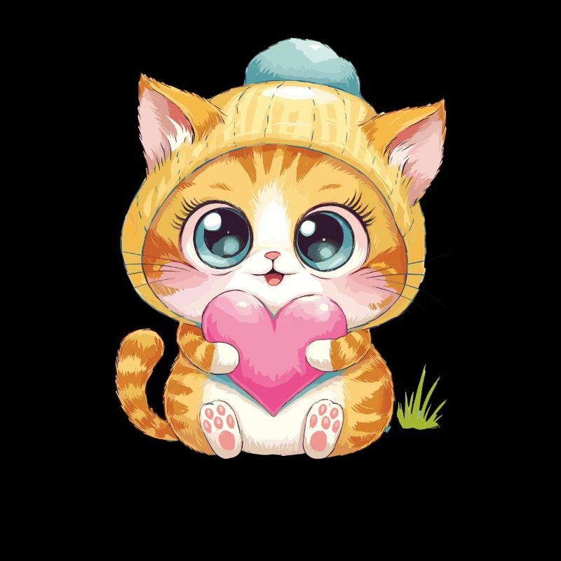 Cute kitten with heart and hat