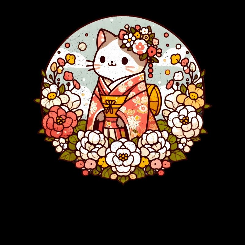 Kimono chat avec des fleurs