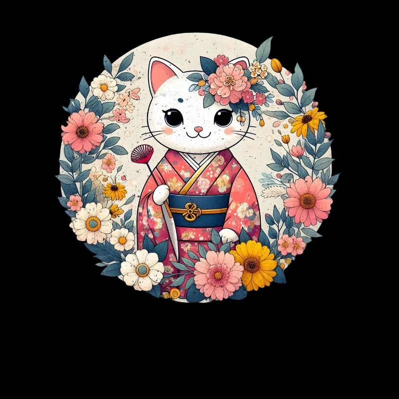 Kimono chat avec des fleurs