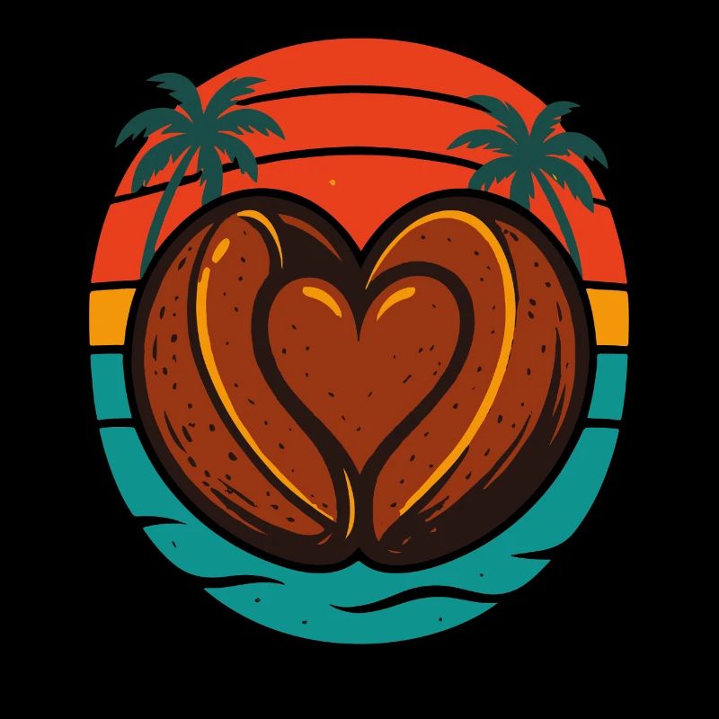 Café Amour Coeur Rétro Coucher de soleil Design