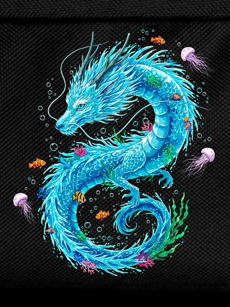 Water dragon with sea creatures