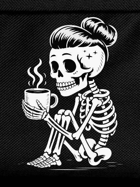 Skelett Sipper Kaffee