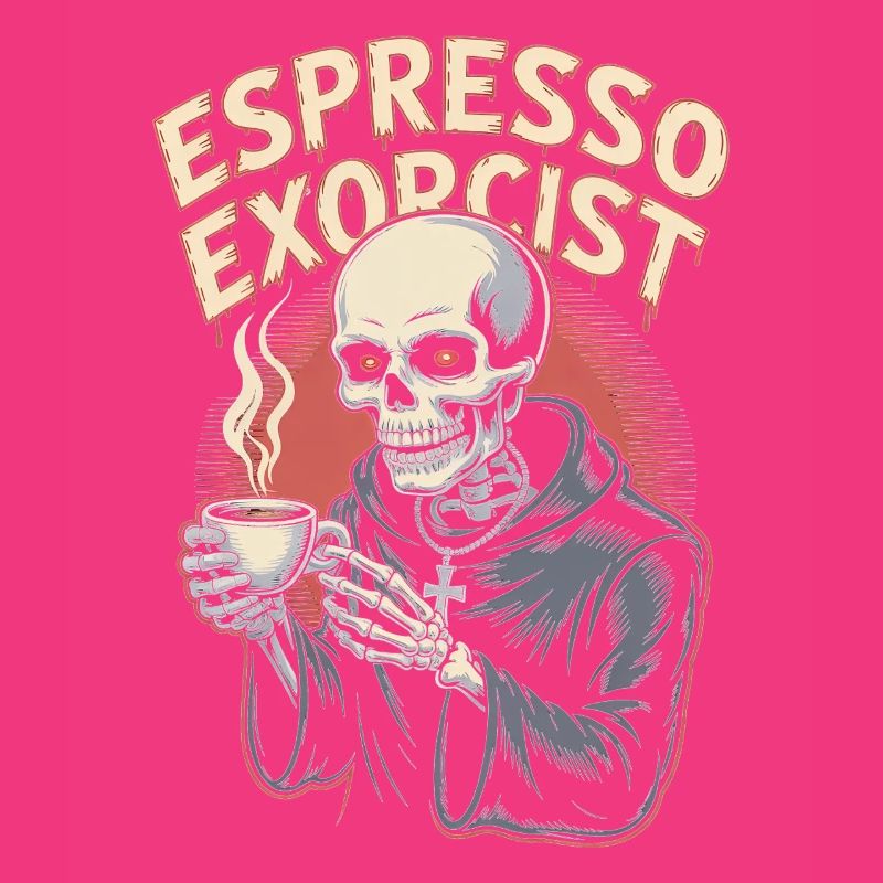 Espresso Exorcist Skeleton Sipping Coffee Design