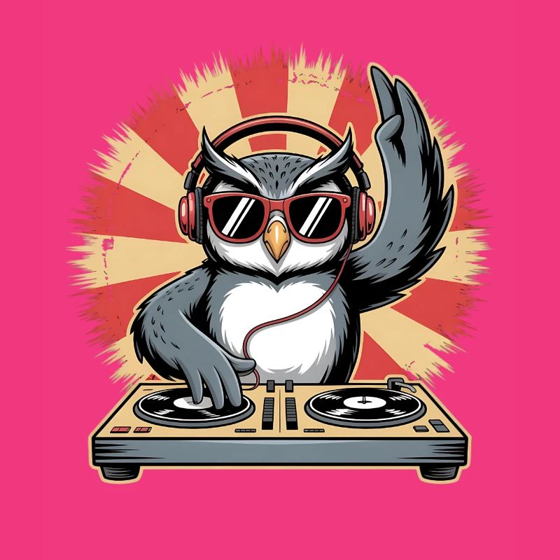 DJ Eule mit Turntables