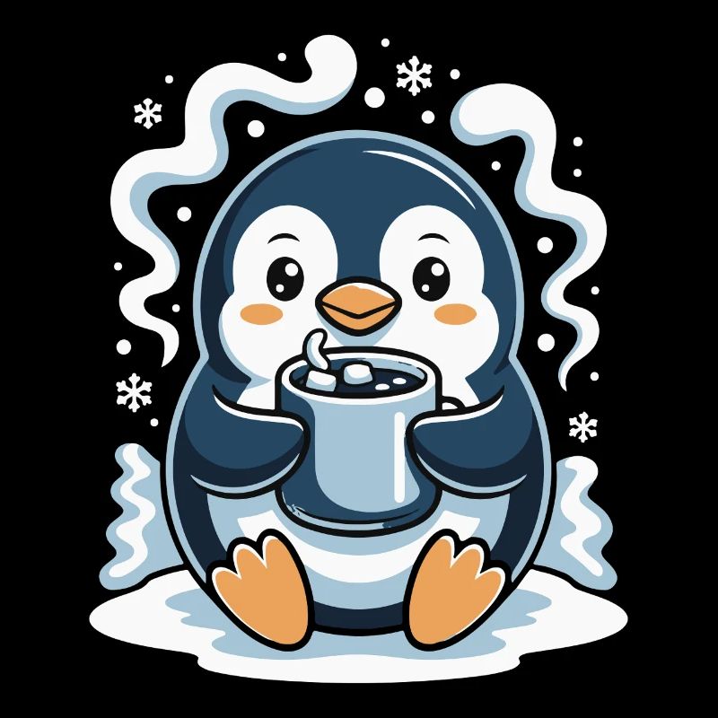Cuddly penguin with hot cocoa