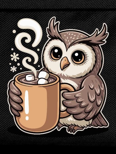 Cuddly owl with cocoa