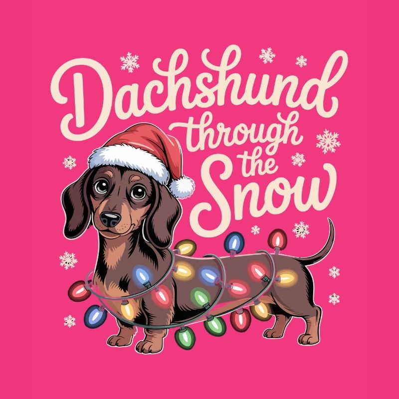 Le teckel de Noël à travers la neige