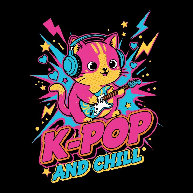 Chat K-Pop mignon K-POP AND CHILL Anime de musique coréenne