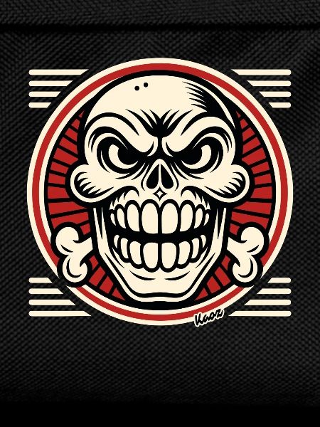Grinning skull with bone emblem