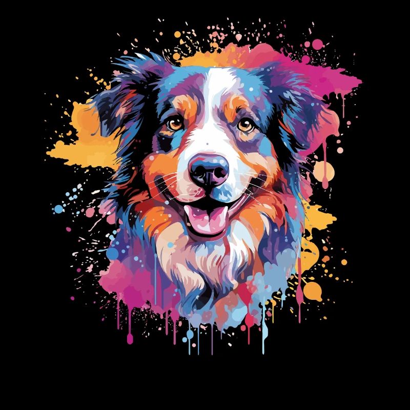 Bunte Splash-Art des Australian Shepherd Hundes
