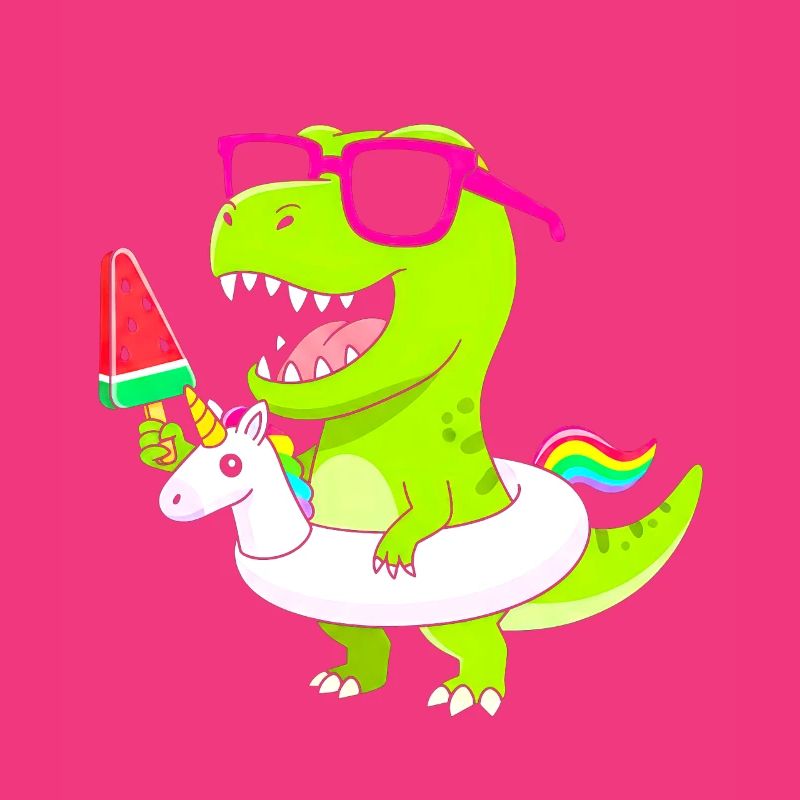 Neon-Dino mit Eis und Einhorn