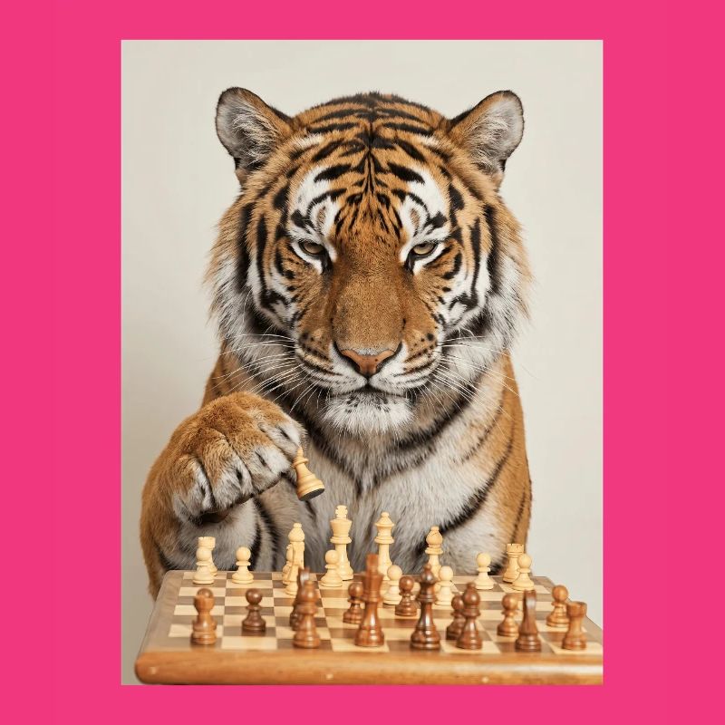 Tiger playing chess