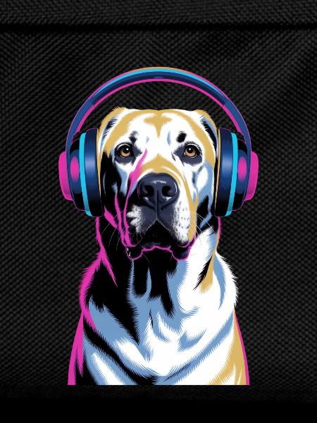 Labrador with headphones