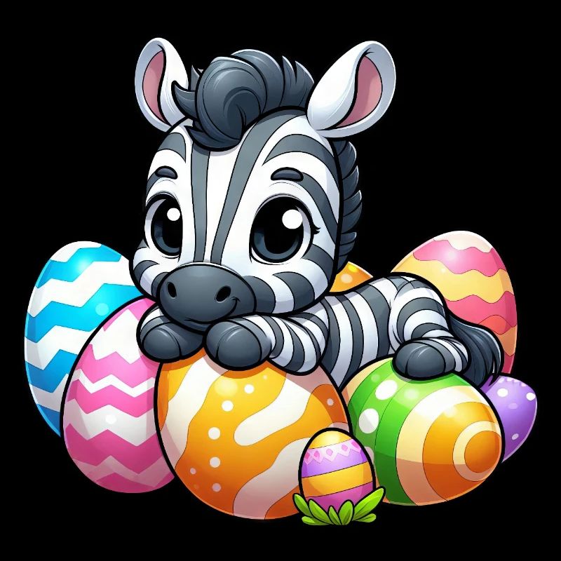 Cute Easter Zebra with Egg Cartoon