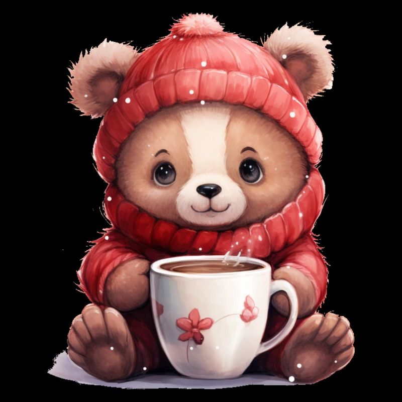 Ours mignon avec une tasse de chocolat chaud