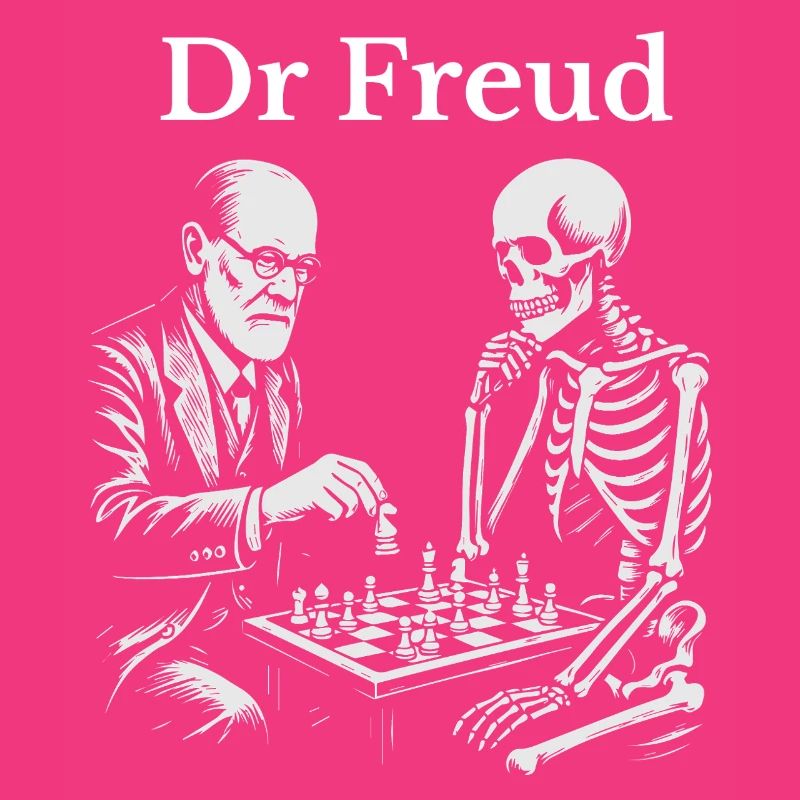 Freud Chess Duel with Skeleton