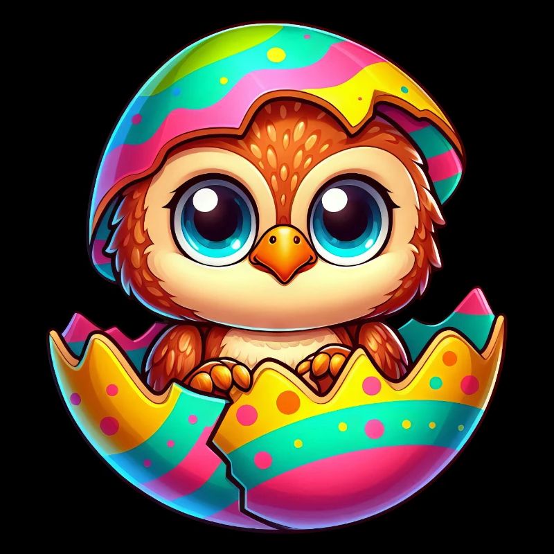 Cute Owl Easter Egg Cartoon Hatch Colorful