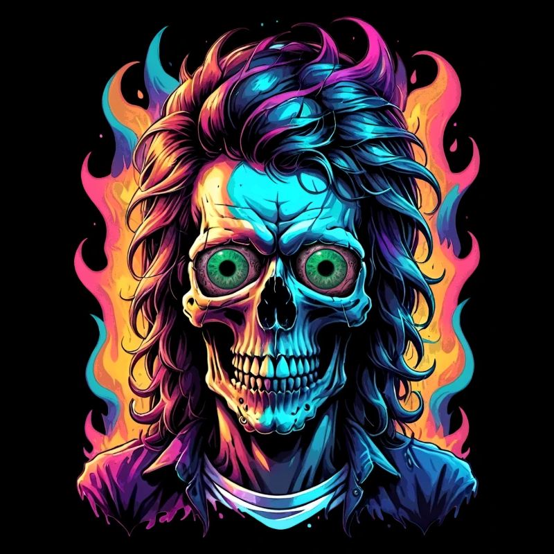 Neon Skull with Vibrant Flames