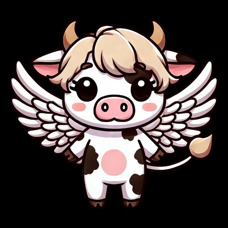 Mignon Chibi Vache Ange Dessin Animé Ailes