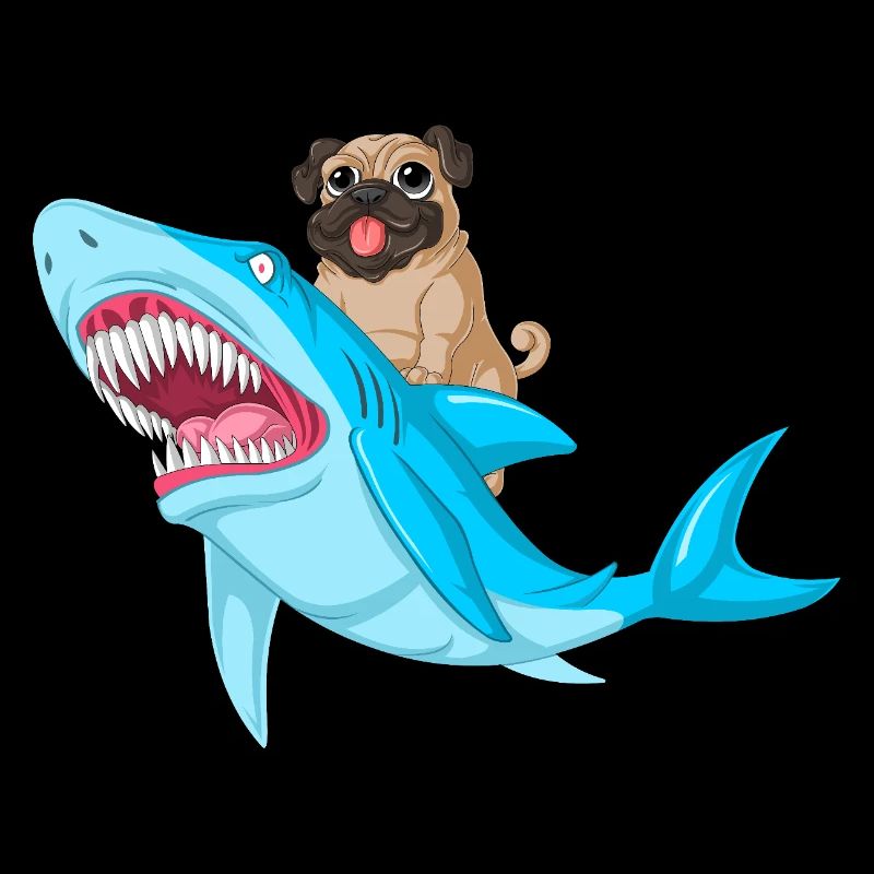 Pug Riding Shark Funny