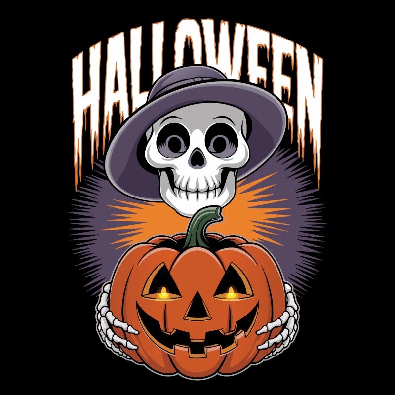 Squelette d’Halloween avec citrouille lanterne
