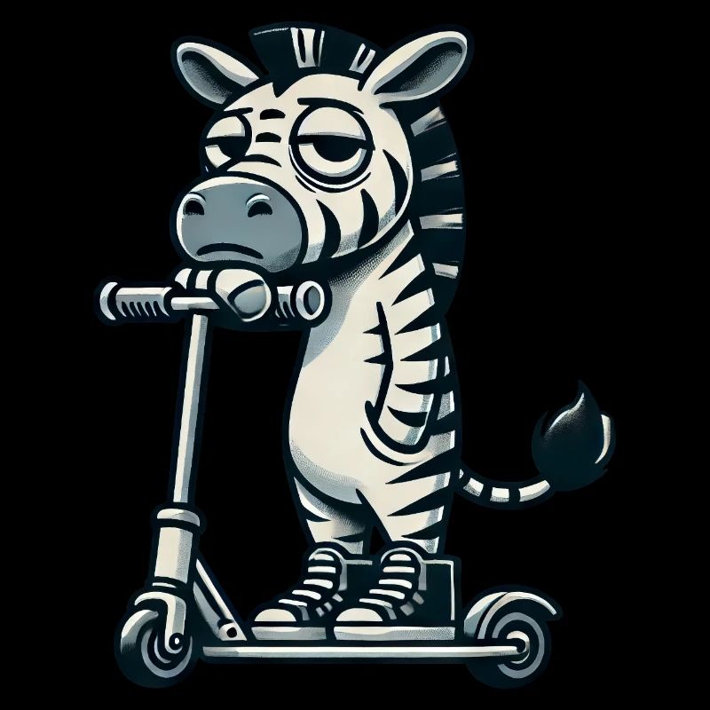 Zebra Scooter Kickroller Funny Comic