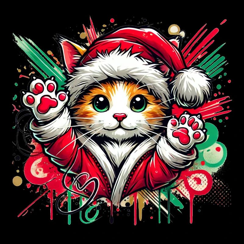 Chat mignon déguisé en Père Noël