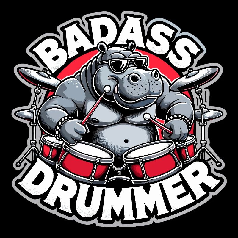 Badass Drummer Hippo Cool Gift