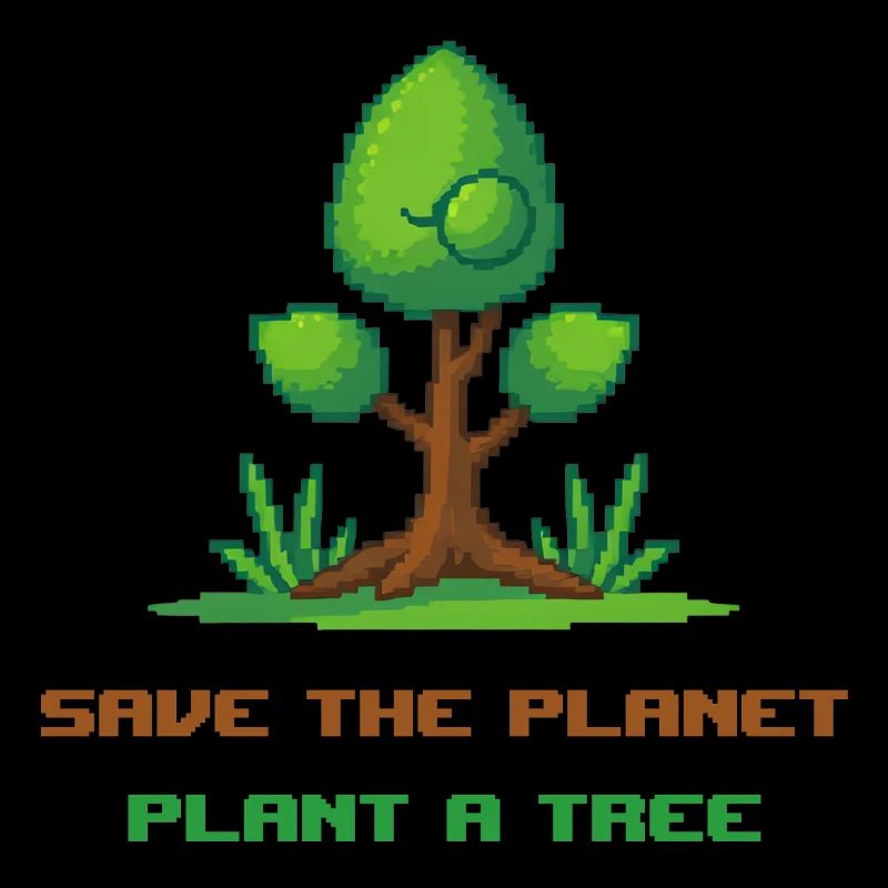 Pixel art tree "save the planet, plant a tree"